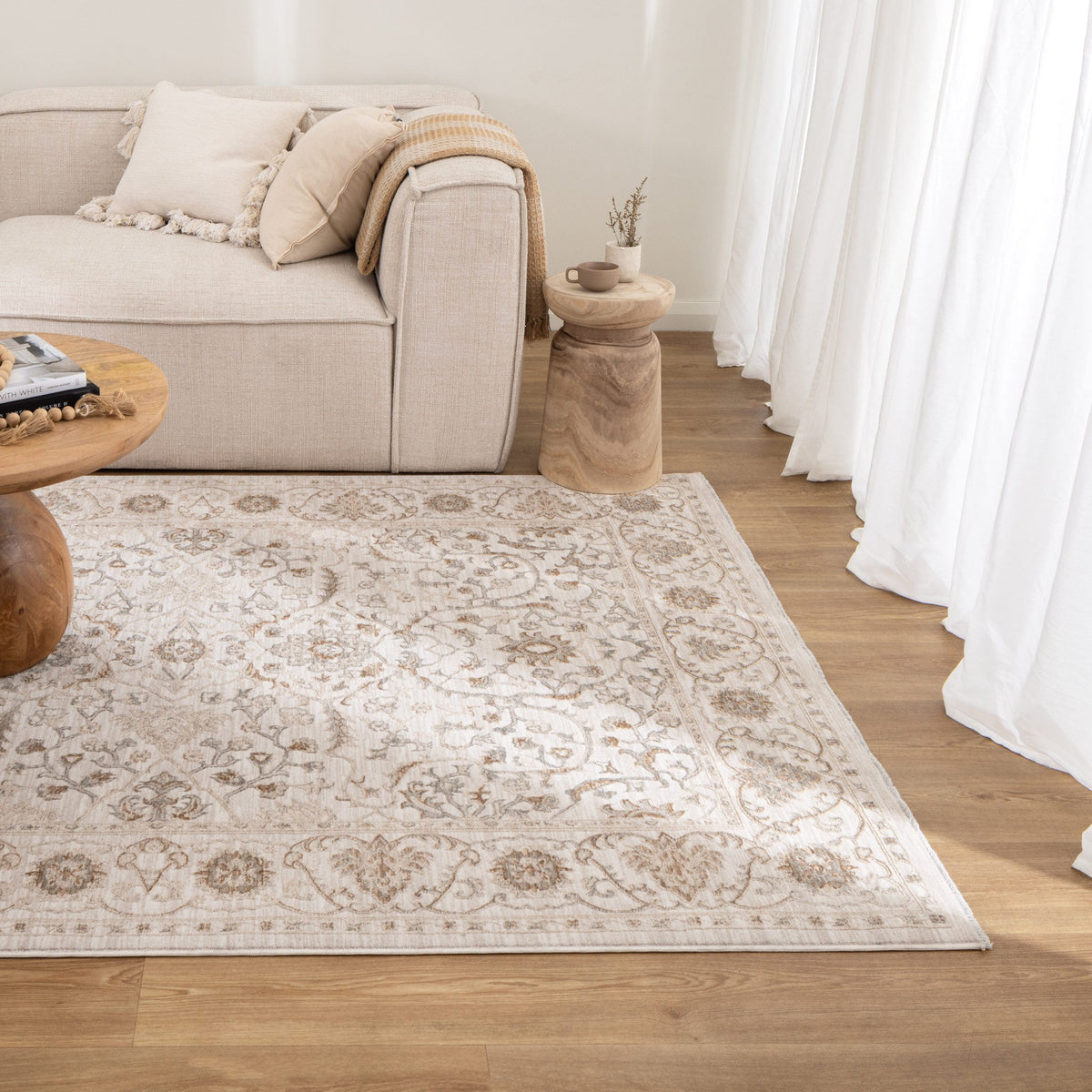 D104- Delphine Ivory Multi Vines Vintage Rug