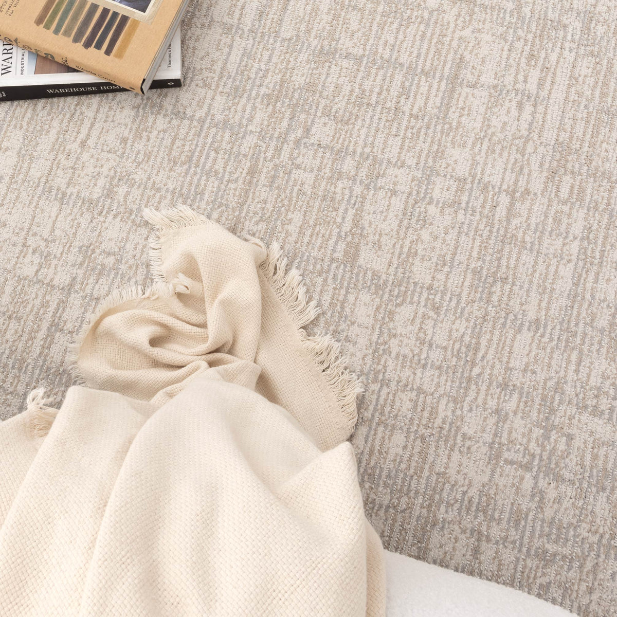 Toscana Distressed Lines Grey Beige Rug - TOS4
