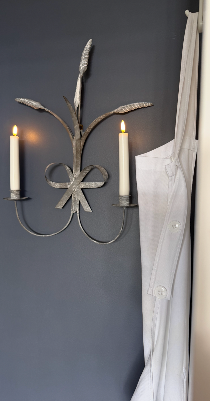 Wheat & Ribbon Zinc Candle Sconce