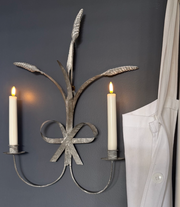 Wheat & Ribbon Zinc Candle Sconce
