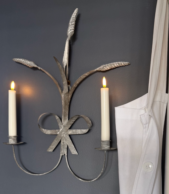 Wheat & Ribbon Zinc Candle Sconce