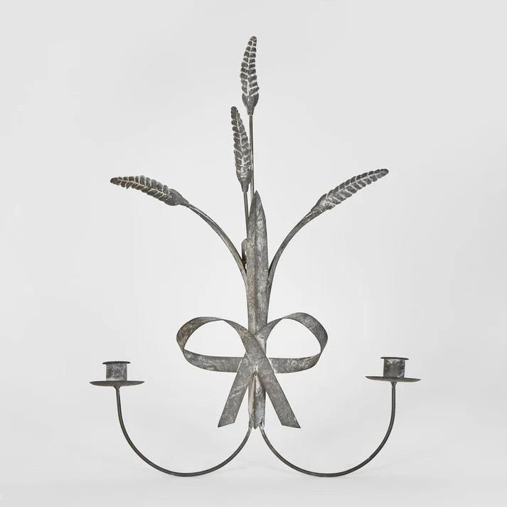 Wheat & Ribbon Zinc Candle Sconce